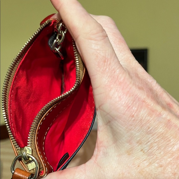 NWOT Dooney & Bourke Navy and Brown Leather Coin Pouch Keychain - Picture 3 of 5